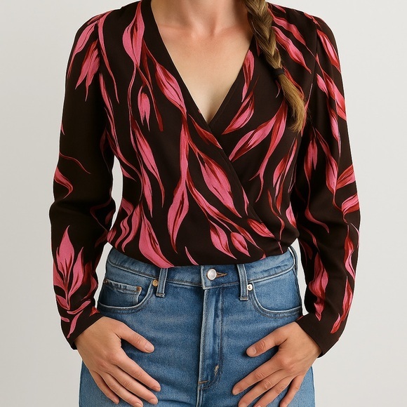 Lush Tops - LUSH V Neck Chiffon Wrap Puff Sleeve Blouse, Pin Up Style, NWT